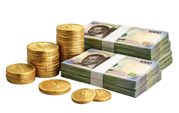 Coins and naira cash stack